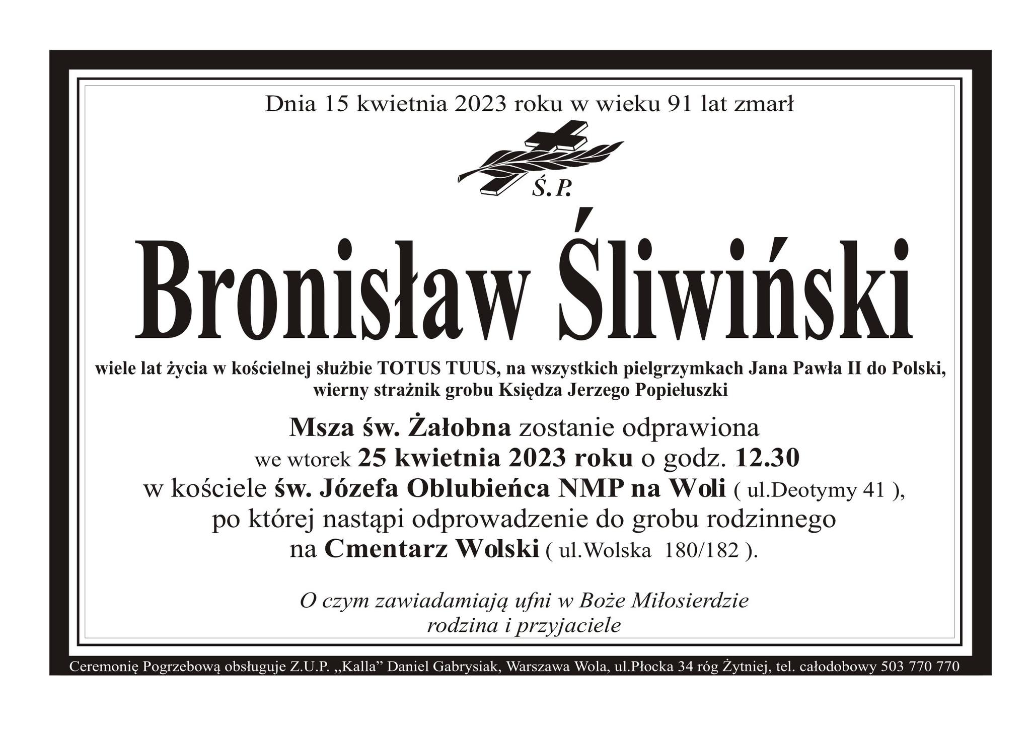 Read more about the article Ś.P. Bronisław Śliwiński